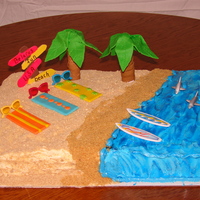 Going To The Beach! Vanilla cream cake with vanilla buttercream icing. Used a mixture of brown sugar and graham cracker crumbs for the "sand", and...
