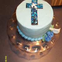 Easter/bday Cake I painted stained glass on a gumpaste cross.