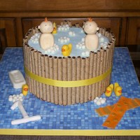 Bathtub Fun! Vanilla bean cake with raspberry filling and white choc buttercream. Ducks, bubbles and characters molded from chocolate. Thanks for all...