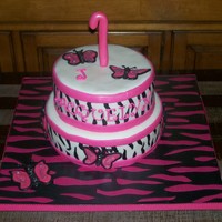 Zebra Birthday Cake Vanilla Bean cake with raspberry filling and buttercream and covered in white chocolate fondant. Butterflies made from chocolates. Thanks...