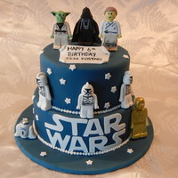 Lego Star Wars Cake I was asked to do this cake and given a photo of a similar cake only it was black and she wanted blue instead and the Star Wars Logo on the...