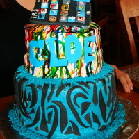 15Th Birthday Cake This cake was for my little sister who turned 15th she wanted a zebra cake with splatter paint and a ipod touch. It didnt come out so good...