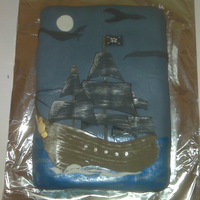 Pirate Ship Cake My nephew asked for a pirate ship cake: So I cut fondant in the shapes of the sails and hull of the Black Pearl and painted the blue...