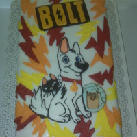 Bolt Cake I kinda went overboard on the colored bolts, but I'm proud of my drawing with the icing. Yep. I DREW that!! LOL - except the hamster....
