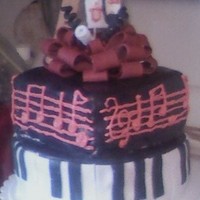 U2 Cake Made for a friends 21st birthday. Cake layers are dark chocolate and yellow cake frosted with buttercream, then covered and decorated with...