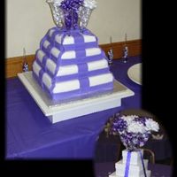 Wedding Shower This cake was made to mimic the center pieces (bottom corner) which were a stack of white boxes tied in purple ribbon with champagne flutes...