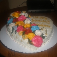 Miriams Birthday Cake I did this cake for my sister in laws birthday. Its a chocolate cake with buttercream flowers and a quilted design.