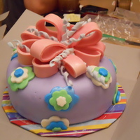 Fondant Baby Shower Cake With Loopy Bow. First time with fondant, friends baby shower cake.