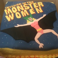 Invasion Of The Monster Women Birthday Cake Oddest request yet! Double layer amaretto cake, buttercream icing, all decor in fondant, character is called Vampira (half woman, half...