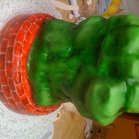 Incredible Hulk Cake I had two hours notice for this cake. Luckily I had a small round cake in the freezer! The fist is cereal treats...
