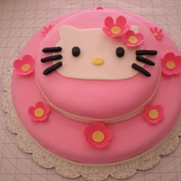 Hello Kitty Fondant, chocolate and vanilla tiered cake. When I flipped 12" chocolate cake it crumbled completely. I had to bake the 12" again...