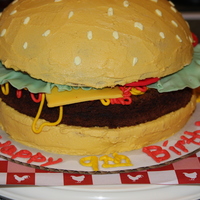 Hamburger Cake I made this for my daughter's 9th birthday. It was all that she wanted. I made the burger out of brownie mix and the bun I cooked in a...