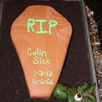 Halloween Coffin I carved this cake to look like a coffin. I marbled the fondant to look like wood grain. I used buttercream to write with. I crushed Oreo&#...