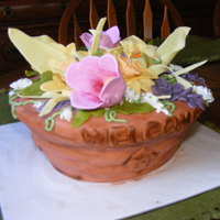 House Warming Flowerpot Spice cake with pecan maple syrup and mocha buttercream. Covered in fondant with sugarpaste flowers