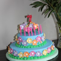 Fondant Flower Cake Stacked fondant flower 6" on 10" cake, from Wilton Course 3 booklet. The fondant flowers were made in advance. Buttercream stems...