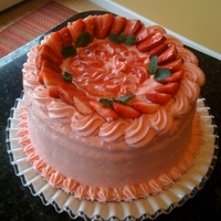 Strawberry Cream Cheese Cake Sour cream yellow cake with fresh strawberries and Strawberry Cream Cheese icing.