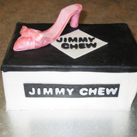 Shoe And Shoebox 21St Birthday Cake Chocolate mud cake with dark choc ganache and white MMF for the shoebox, black MMF for the lid & labels, hand painted very thin white...