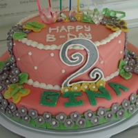 Floral Birthdaycake Chocolate cake, BC filling and covered with MMF. Flowers and butterflies are MMF. White border and dots are royal icing. Cake for my...