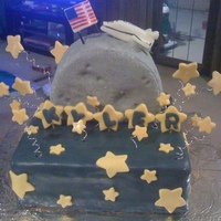 To The Moon!! My cousin's son loves the moon & stars, so I made him a cake to represent that! It's all cake, covered in MMF with MMF...