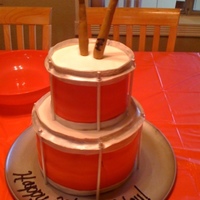 Drum Cake Two tom toms stacked with drumsticks for candles