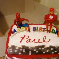 Spidy And Flash Birthday Cake spiderman and flash on top of a roof