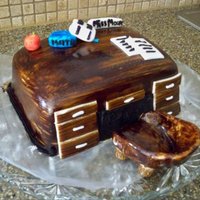 Teacher's Desk white cake with buttercream icing and fondant with brown gel as wood grain
