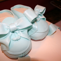Baby Shoes My first attempt at making a pair of giant cake baby shoes, covered in fondant, to top a baby shower cake.