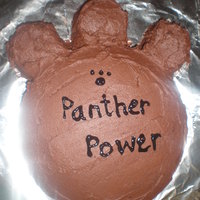 School Mascot Cake Panther Paw cake.. fail. lol I'm pretty sure i'm missing a toe print.. cut the toe prints out with the largest biscuit cutter i...