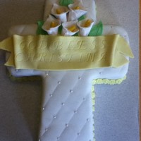 First Communion Cake Fondant with Gumpaste flowers and banner