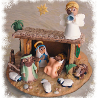 Christmas Nativity Gingerbread cookie stable, fondant and white chocolate figures