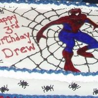 Spiderman Traced spiderman onto rice paper. First, colored in the design with food markers then went over the design with colored piping gel. The...