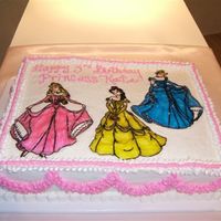 The Princesses One of my favorite mediums for kids cakes - rice paper and piping gel.