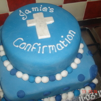 Confirmation Cake Chocolate chip cake on the bottom and vanilla maderia on top.