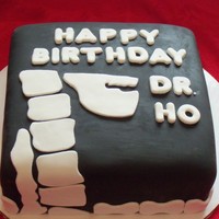 Birthday Cake For Doctor Chocolate cake w/peanut butter filling and chocolate frosting. Fondant covered. For a neck and spine doctor.