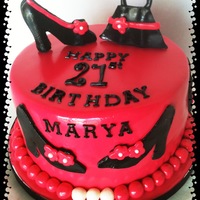 Shoes And Purses! 21St Birthday Cake! 8" cake covered in MMF and gumpaste accents.