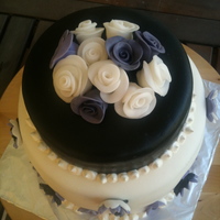 Birthday Cake For Two Friends(A Male And A Female) Fondant covered 4 layers of 8" chocolate cake and two layers of 6" WASC, filled with whipped cream and chocolate chips.Thanks for...