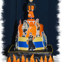 Naruto Cake Naruto on top is made with gumpaste. The characters around the cake is edible pictures.