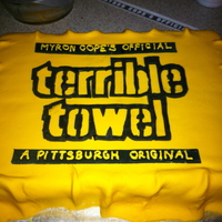 Super Bowl 2011 Terrible Towel cake for the Steelers fans in the family! Covered in MMF.
