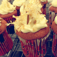 Red Velvet Cake Button Red Velvet Cupcake with cream cheese frosting and I added a touch of toasted coconut.