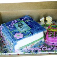 Chaela's 12Th Birthday Cake i can email the info on how to make it if anyone is interested. all pics are edible. as well as phone and book.(not cover).