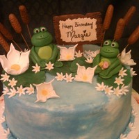 Froggy Cakes This is such a cutie cake! It's an 8" double chocolate sour cream pound, with whipped ganache filling. Iced in BC....everything...