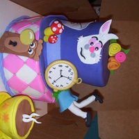 Alice In Wonderland Baby Shower Bottom tier is buttercream with fondant accents and the hat is 3 6in rounds carved and covered in choc. buttercream covered in fondant. The...