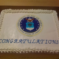 Air Force Retirement Air Force cake for a retirement. The customer wanted all white buttercream and the only colors she would allow is for the writing and the...