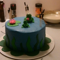 Froggy! Cake made for donation to Boys and Girls Club for their group birthday party. Cake was vanilla with cookies and cream filling and...