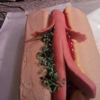 Hot Dog Man Cake A friend of mine for his birthday each year when he was a child his mom would make him hot dog men out of real hot dogs, well he is now in...