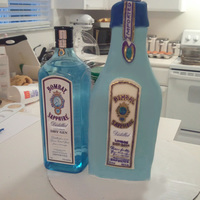 Bombay Cake A cake made for my mother-in-laws birthday. She likes Bombay Sapphire Gin so I decided to make her a cake. Label was hand-drawn on fondant...