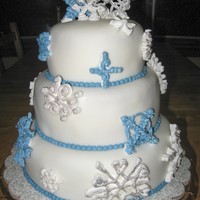 Snowflake Birthday Cake My first tiered fondant cake :)