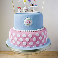 Cath Kidston Inspired Birthday Cake Tea set made in Fondant Icing, hand-made bunting from Cath Kidston material.