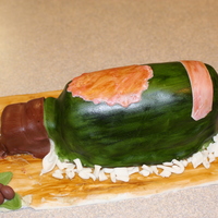 Wine Night A peanut butter cake with banana frosting. This was covered with fondant and painted with vodka/gel food colouring. After covering it, I...