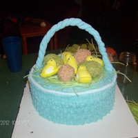 Easter Basket BC basket weave, edible easter grass, RC eggs, peeps, with MMF handle and rim.